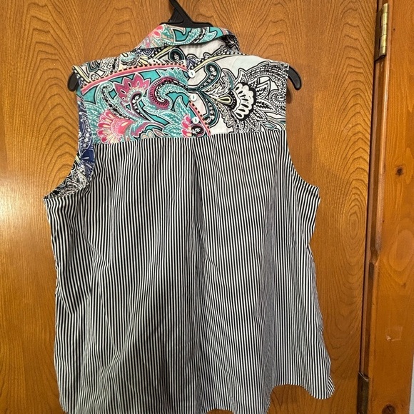 Chicos Sleeveless Cotton  Pocket Multi Print Fabrics Button up Shirt 2 - Picture 2 of 10